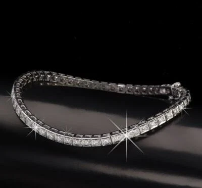 White Gold Finish Created Diamond Princess Cut Tennis Bracelet - Image 1 of 4