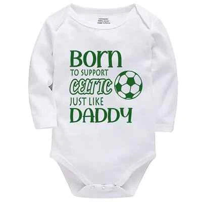 SIMPLESALLY Personalised Born to Support Celtic Just Like Daddy Baby Bodysuit Football Fans