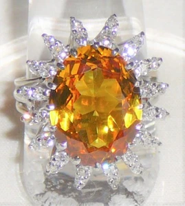 14K White gold and diamond ring, man-created yellow sapphire, circa 1960s - Picture 1 of 2