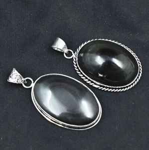 Ciondolo onice nera taglio ovale 138,05 carati pietra curativa argento 925 pietra preziosa - Foto 1 di 11