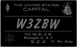 Postal Washington DC QSL Aficionado Radioaficionado Tarjeta ""William Bosley"" 1958 Cancelar - Imagen 1 de 2