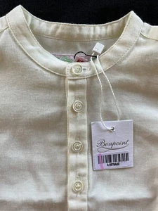 Bonpoint NWT Ivory Long Sleeve Band Collar Tab Button Front Shirt-3 Mos - Picture 1 of 11