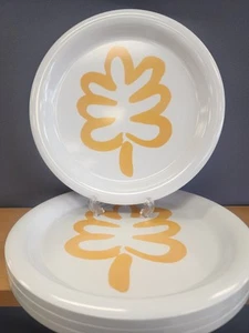 Set of 4 Vtg Ingrid Ltd Plates Yellow Leaf Melamine Stackable White 10" MCM Read - Picture 1 of 11