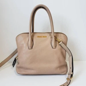 Bolso de Hombro Miu Miu Madras 2 Vías Cuero Beige Auténtico JAPÓN - Imagen 1 de 10