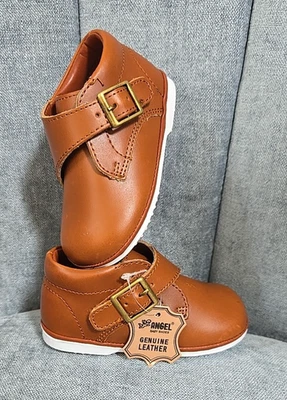 Angel Baby Shoes Genuine Leather Brown Buckle Design with Hook /loop Size 4 NEW - Image 1 of 4