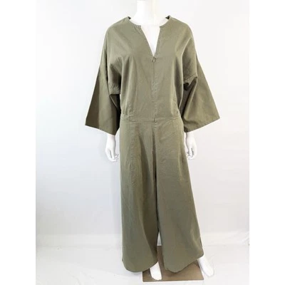 Mono verde lupa pierna ancha talla 2XL manga larga cremallera minimalista informal boho Foto 1 de 4