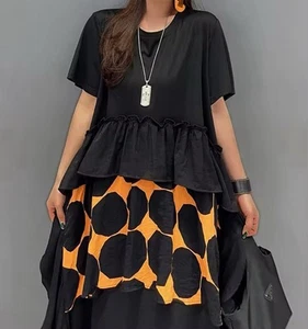 Ladies Urban Arty Black Orange Design Unique Edgy Designer Midi Shirt Dress 14 - Picture 1 of 13