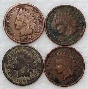 4 DIFFERENT Indian Head Cent Penny Lot Coins - #322 - Picture 1 of 4