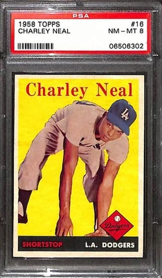 1958 TOPPS #16 Charley Neal PSA 8 NM-MT 06506302  - Image 1 of 3
