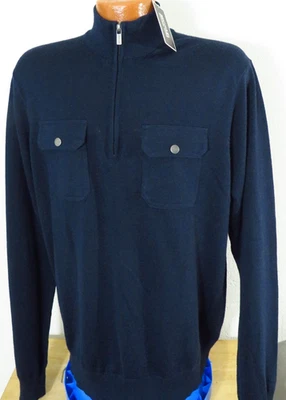 Suéter Michael Kors Para Hombre Nuevo con Etiquetas Grande Mezcla de Lana 1/4 Cremallera Azul Marino Medianoche ¡Nuevo! Foto 1 de 4