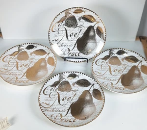 Restoration Hardware Holiday Plates Celebrate Noel Peace Set 4 Gold Christmas - Picture 1 of 10