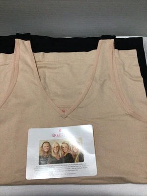 Breezies Juego de 2 Tanques Sin Costuras en Forma de Cuello en V Beige, Negro L Foto 1 de 4