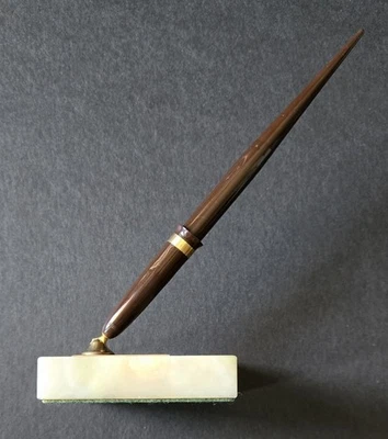 Juego de escritorio Sheaffer vintage pluma estilográfica 14K #5 plumín base de ónix con bandas c1950 Foto 1 de 4