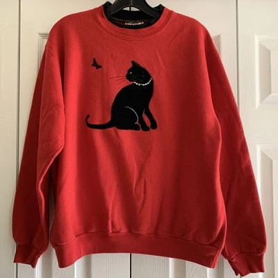 Толстовка вышитая сверху утренним солнцем L винтажная с бархатным котом - Изображение 1 из 4