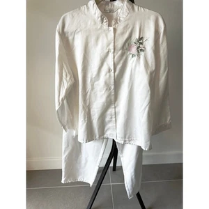 Vintage KayAnna weiß matt Satin Schlafset bestickt Blumendetails Größe M - Bild 1 von 12