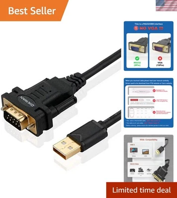 Durable 6ft USB to RS232 Male Serial Cable with FTDI Chipset | Gold-Plated - Image 1 of 4