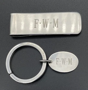 2 Pc Tiffany & Co Sterling Silver Key Ring With Matching Money Clip “ F•W•M” - Picture 1 of 11