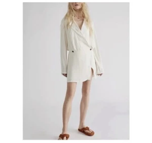 Free People Minikleid Simone Wickeloptik creme Langarm Knopfdetails Gr. M - Bild 1 von 10