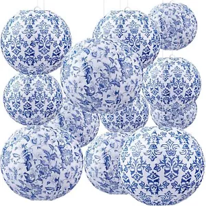 Retisee 12 Pcs Chinoiserie Paper Lantern Set 10 Inches Blue and White Porcela... - Picture 1 of 6