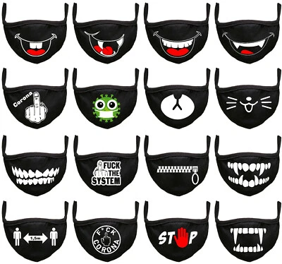 MARKENLOS Premium Maske Lustig Stoffmaske Sprüche Gesichter Fun Spruch für Mund Nase Druck