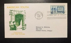 1948 Honoring Youth of America FDC Cover 963 15 Washington DC to Forest Grove OR - Picture 1 of 2