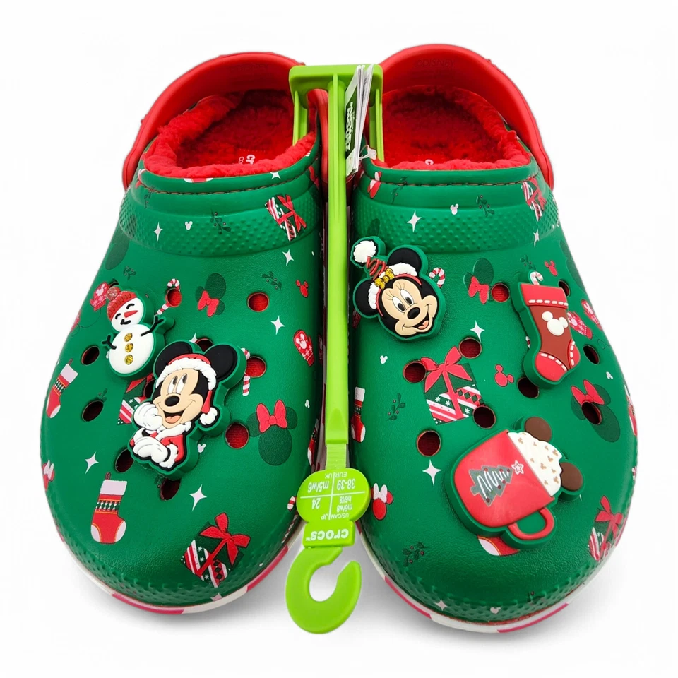 Crocs Mickey Mouse Clogs Christmas Holiday Mens 6/ Womens 8 Lined w/ Jibbitz