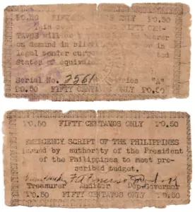 1943 Philippine Province of Apayao Currency 50c S123 Only 8,9k WW2 HANDSTAMPED - Picture 1 of 4