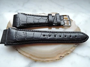 Leder Uhrenarmband Ersatzband Rundanstoss schwarz 20/24 mm  b36 - Bild 1 von 2