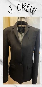 J CREW “Regent” Blazer-Black Wool Blend-Striped Lining-Flap Pockets-Size 0 - Picture 1 of 6