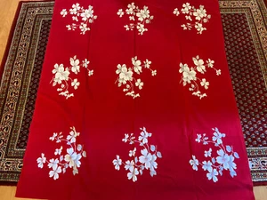 Vintage Wilendur Red Cotton Tablecloth White Flowers 54x46   - Picture 1 of 6