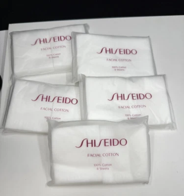 NUEVO Shiseido Facial Algodón 100% Algodón 8 Sábanas (Lote de 5) NUEVO Foto 1 de 4