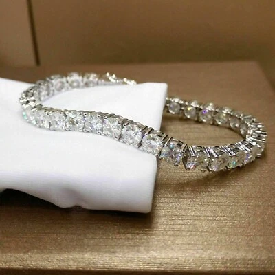 8Ct Round Cut Lab Created Diamond Tennis Bracelet Women's 14K White Gold Finish - Image 1 of 4