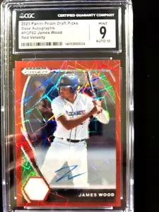2021 PANINI PRIZM DRAFT PICKS JAMES WOOD RED VELOCITY AUTO CGC 9 - Picture 1 of 2
