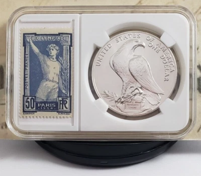 1984-P Los Angeles XXIII Olympiad Silver Dollar with Stamps - Nice! W4 - Image 1 of 4