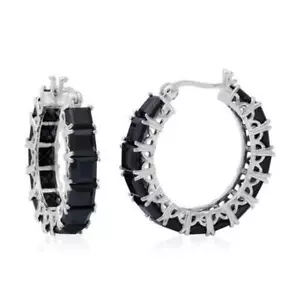 Black Spinel Hoop Earrings in Rhodium Plated Silver 5.80 grams, Black Spinel A94 - Picture 1 of 4