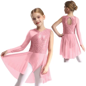 Kinder Mädchen Rock Mesh Tanzbekleidung Unregelmäßig Bodysuit Kleid Kostüm Jazz - Bild 1 von 74