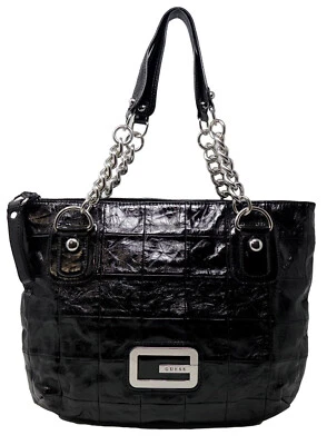 NEW GUESS Women's Black Patent Large Shoulder Bag Tote Handbag Purse - Image 1 of 4