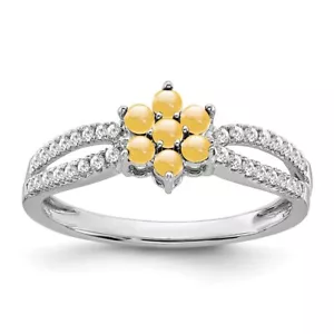 14k White Gold 0.4 Ct Citrine and Diamond Floral Ring for Women Size 7 - Picture 1 of 8