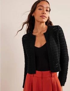 BODEN Black Crochet Cropped Cardigan EXCOND L - Picture 1 of 7