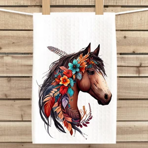 Printed Horse Kitchen Towel Hand Dish Cloth Waffle Weave 16x24 Decorative Cloth - Picture 1 of 6