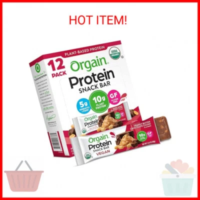 Barritas de proteína vegana orgánica Orgain, trozo de chocolate con mantequilla de maní - 10 g a base de plantas Foto 1 de 2