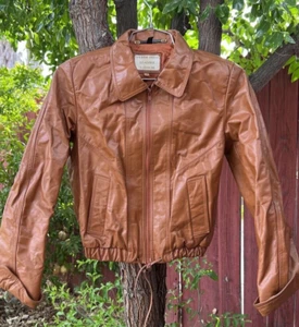 Vintage 70s Golden State Leather Fashions Womans Jacket Disco Camel Brown Retro - Picture 1 of 18