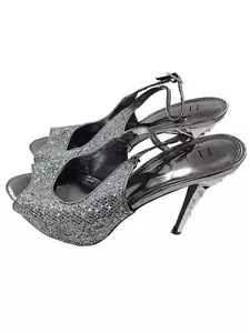 N by Nicole Miller Silver Sparkle Open Toe Pumps Stiletto Heel Size 9.5 M - Picture 1 of 6