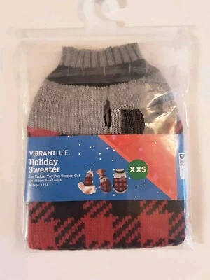New Vibrant Life XXS Pet Cat Dog Holiday Ugly Sweater Red And Black Houndstooth - Image 1 of 4
