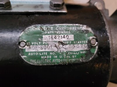 ARRANCADOR PRESTOLITE PARA CHRYSLER & DESOTO 1956 ETIQUETA ORIGINAL # 1642140, MDF-6001 Foto 1 de 4