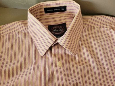 Men’s Allen Solly Tailored  Fit Gray Pink Stripe Button Down Shirt 40CMS Medium - Image 1 of 4