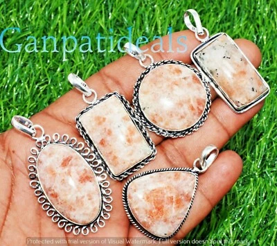 Lote de 5 piezas de joyas con colgante de piedras preciosas de piedra solar enchapado en plata 925 al por mayor Foto 1 de 2