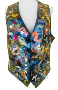Cache schwarze Leder Biker Weste W Eagles & Rock & Roll Art Vintage M - Bild 1 von 20