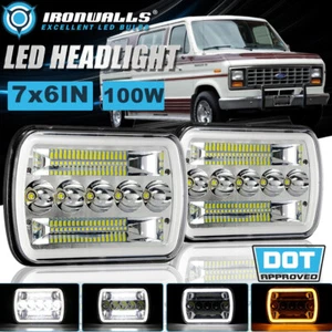 Pair 7x6" 5x7 LED Headlights Hi-Lo Beam DRL For Ford E-150 E-250 E-350 Econoline - Picture 1 of 12