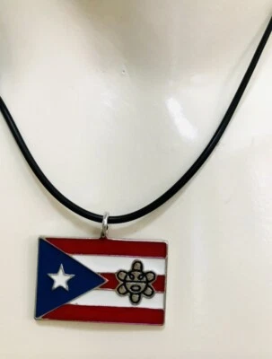 BANDERA DE PUERTO RICO PR con COLLAR COLGANTE SOL TAÍNO RECUERDOS AJUSTABLES NUEVO Foto 1 de 4